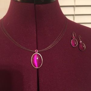 Vintage 80’s Choker-Drop Stone Pendant & Earrings